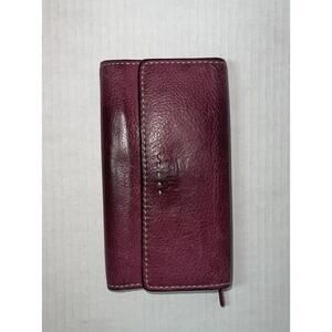 Fossil Pebbled Leather Trifold Wallet Multifunction Burgundy